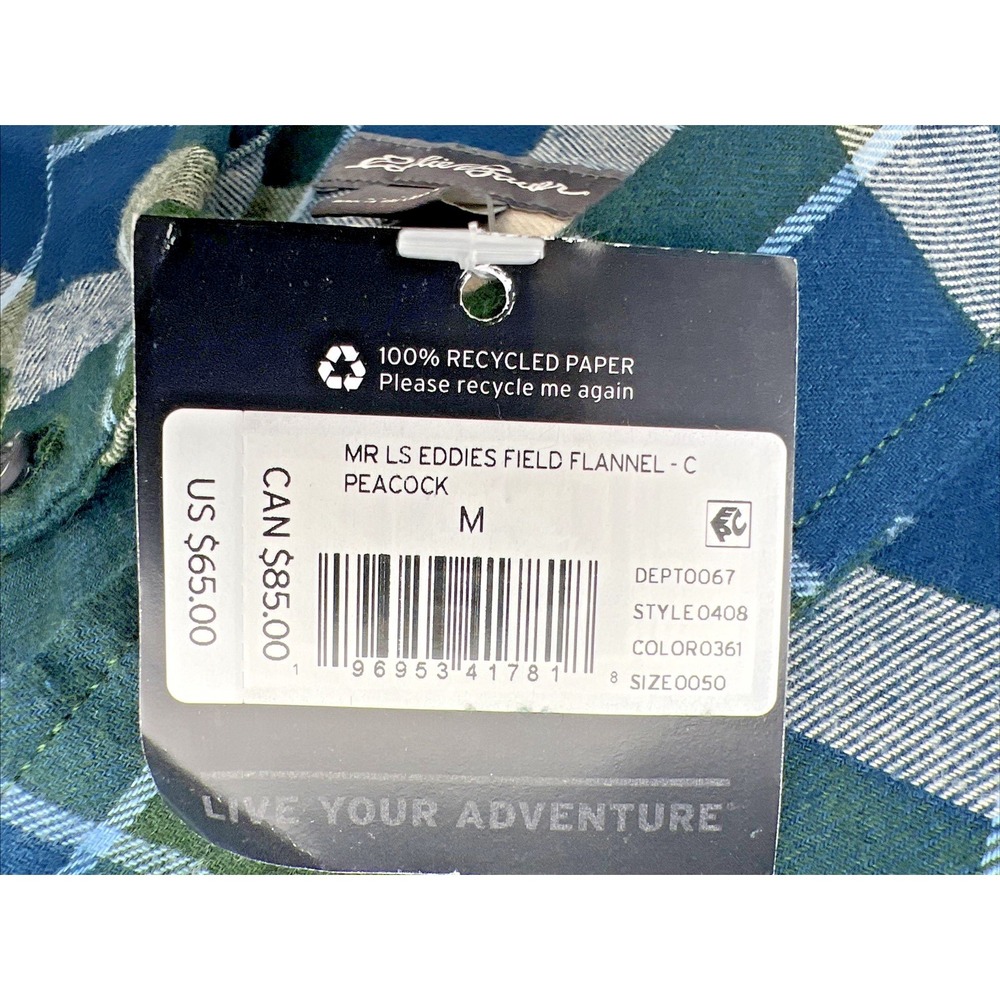 Eddie Bauer Field Flannel Shirt NWT Medium Blue Plaid Gorpcore 100% Cotton - Picture 4 of 11